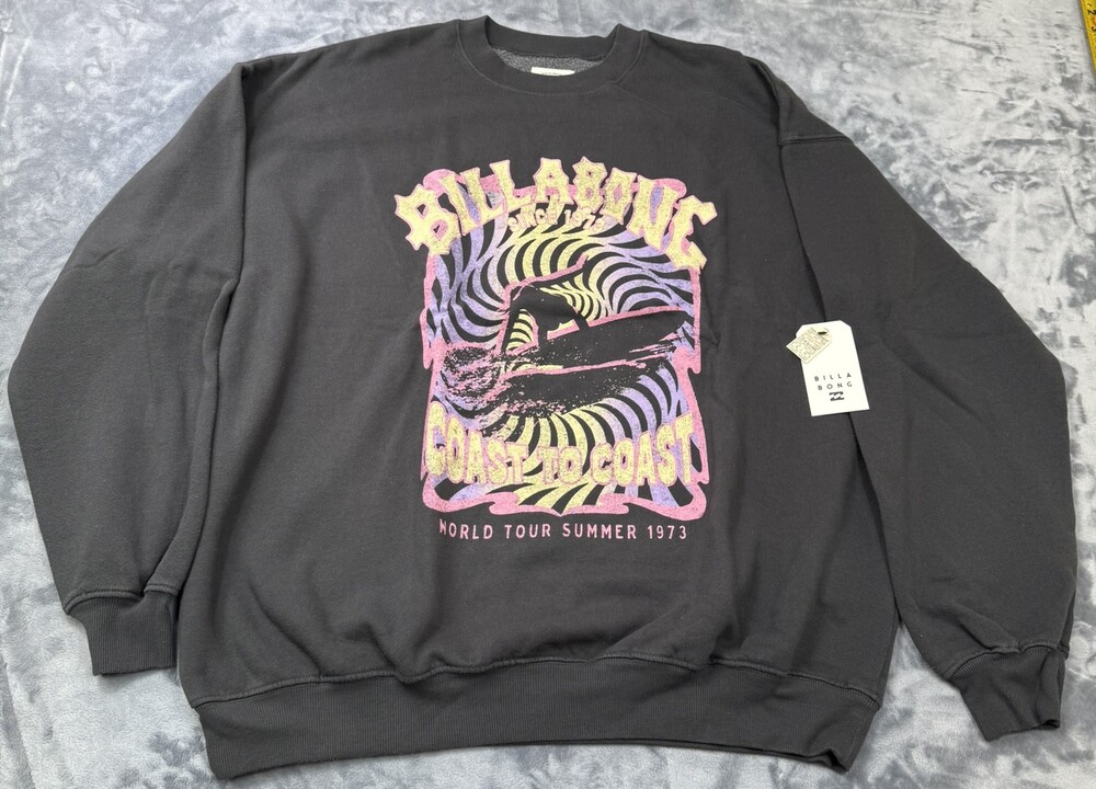 Billabong Women's Crewneck Graphic Black Sweatshirt Size M OS New W/Tags